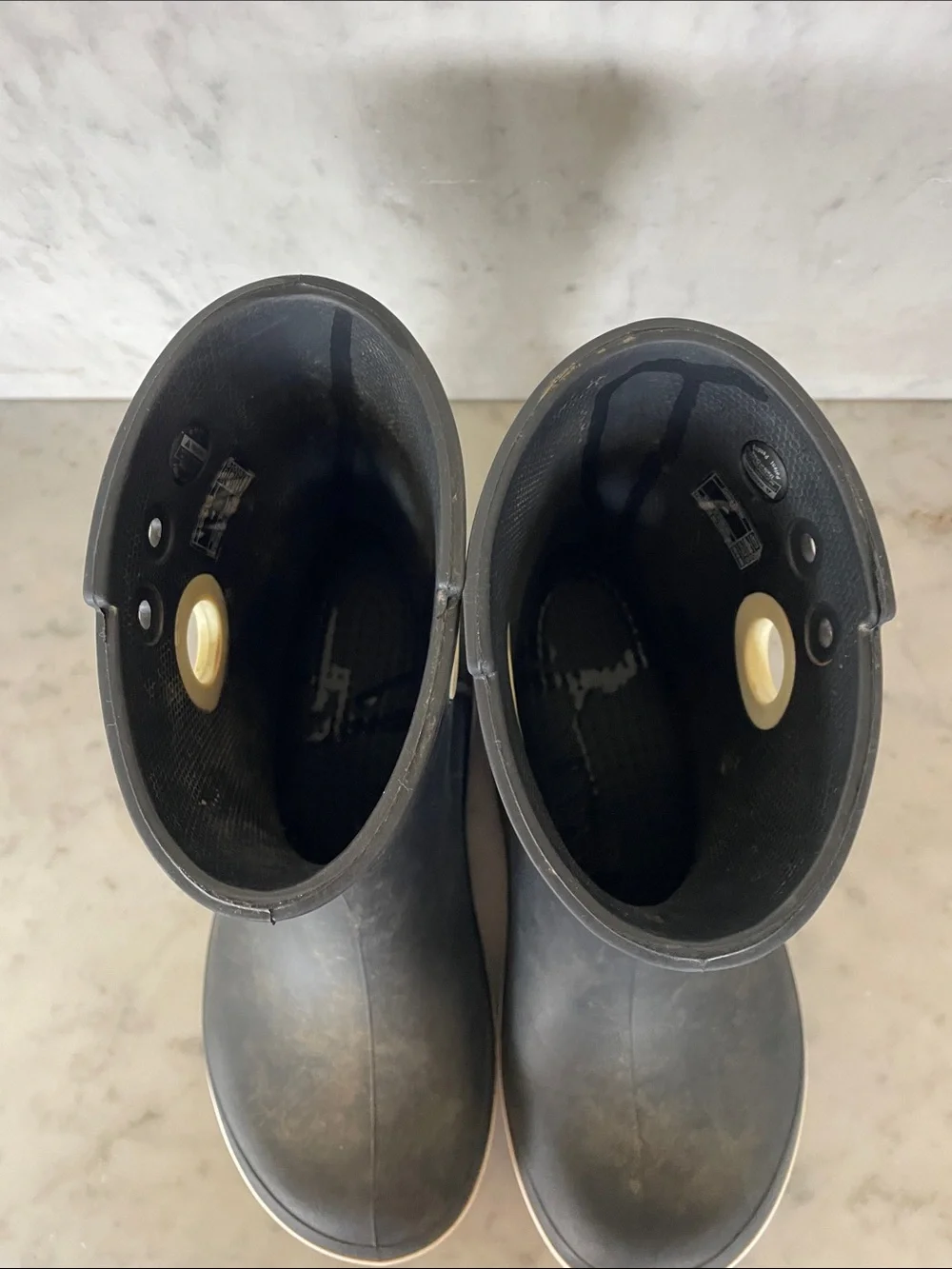 CROCS Black Short Rain Boots with Cream Eyelet